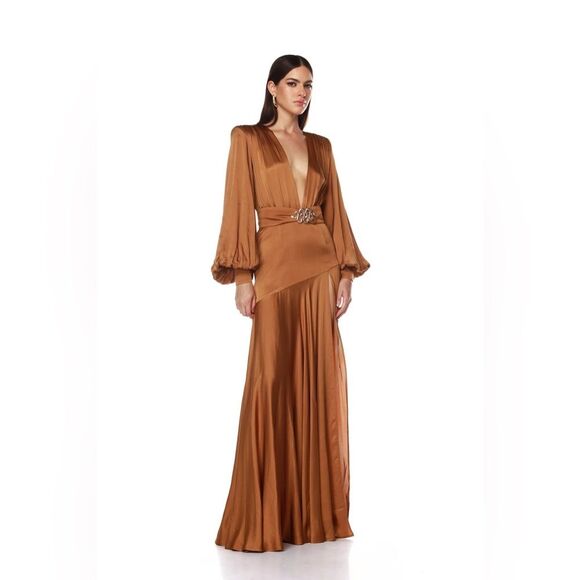 NWOT BRONX AND BANCO Carmen Maxi Dress in Copper GOLD - Picture 3 of 16